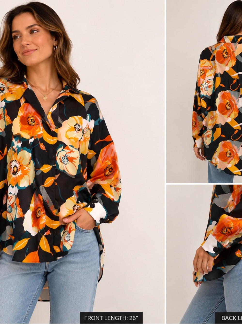 DOKOTOO Floral Print Blouse - Black,‎ Orange & Yellow NWT